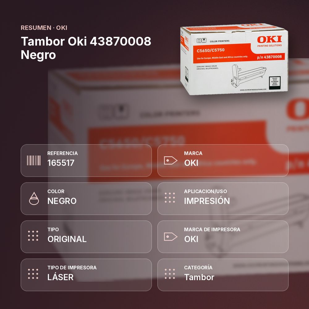 TAMBOR OKI 43870008 NEGRO - resumen de atributos
