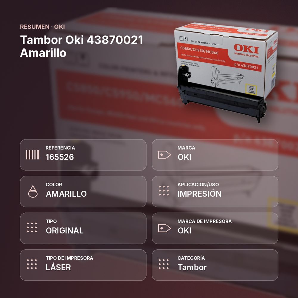 TAMBOR OKI 43870021 AMARILLO - resumen de atributos