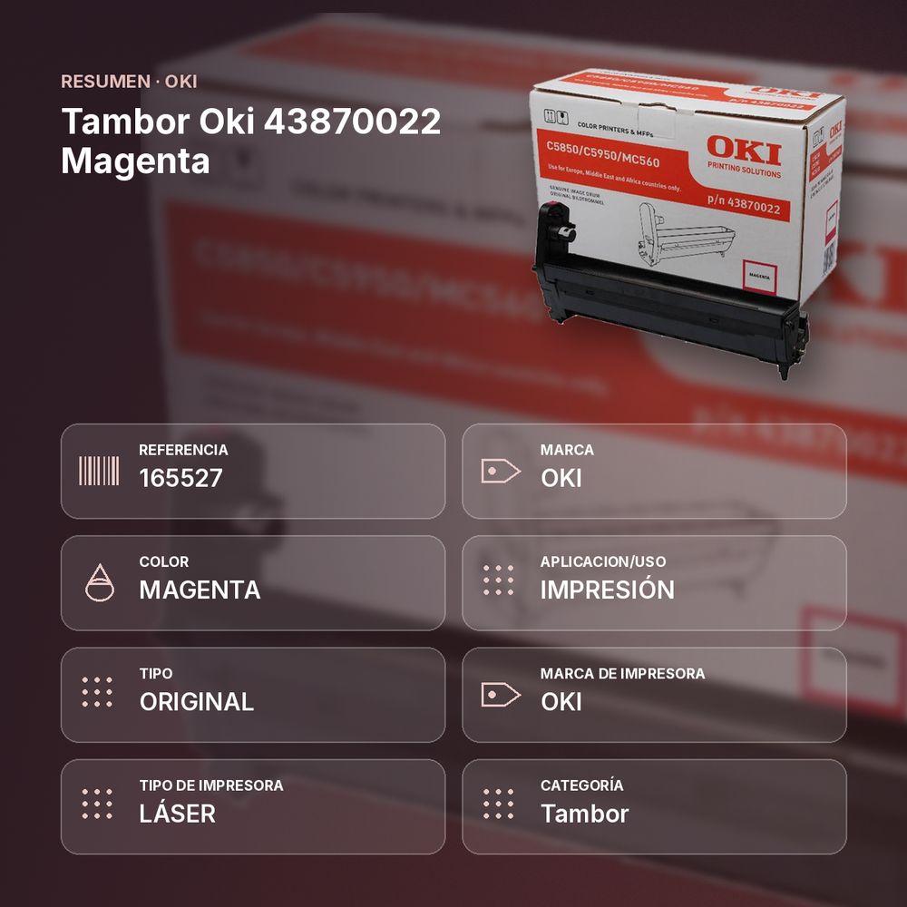 TAMBOR OKI 43870022 MAGENTA - resumen de atributos