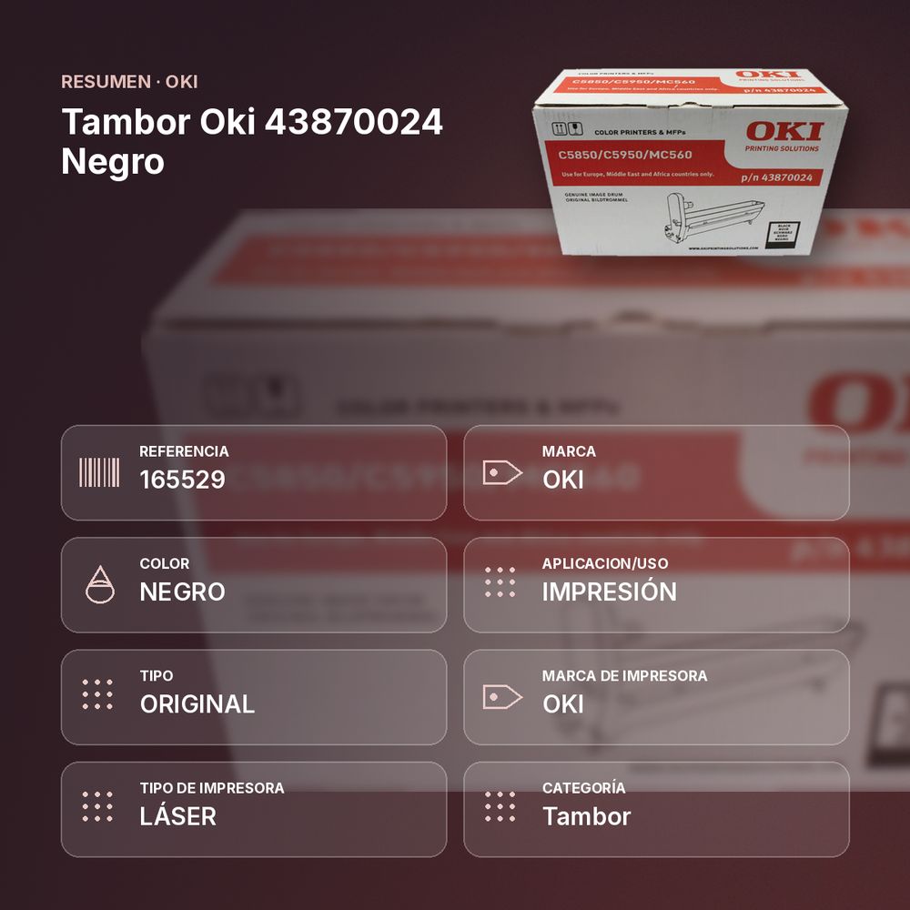 TAMBOR OKI 43870024 NEGRO - resumen de atributos