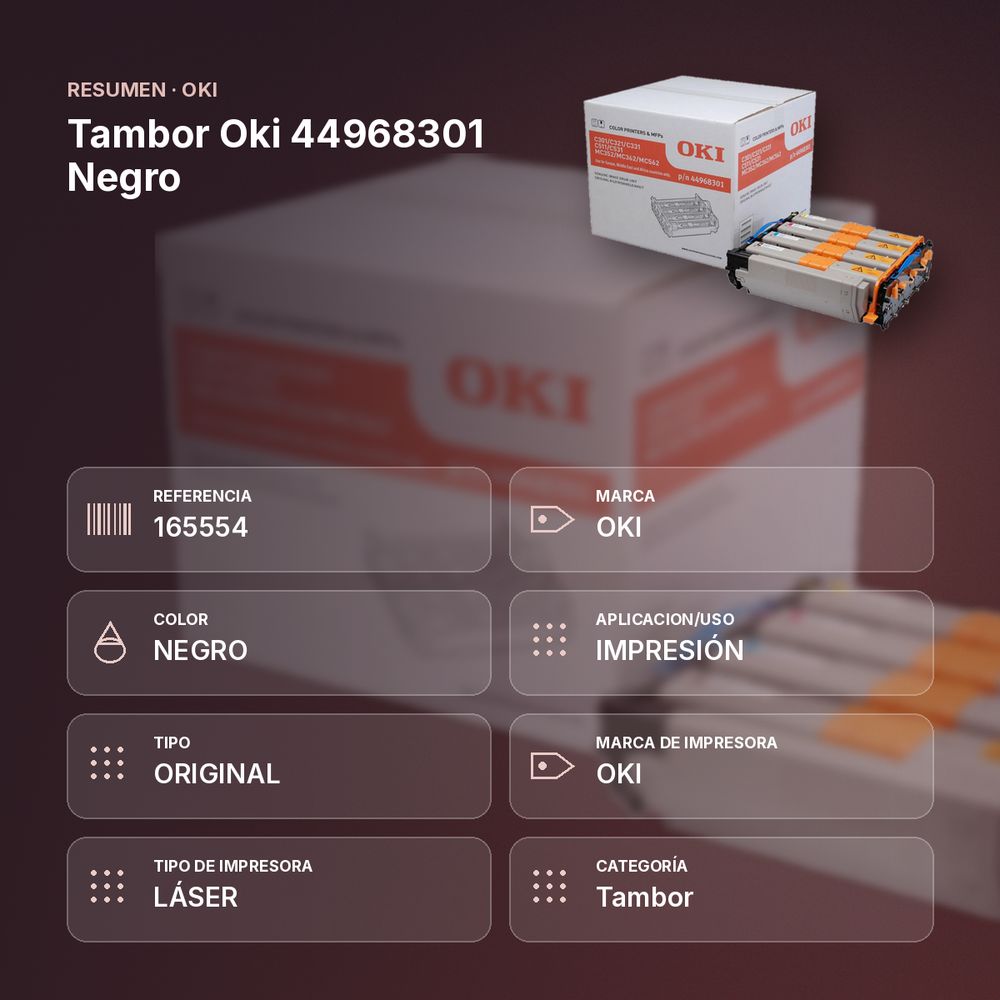 TAMBOR OKI 44968301 NEGRO - resumen de atributos