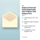 SOBRE COMERCIAL CAÑA ENGOMADO 120X176MM 70G SOLAPA PICO - características principales