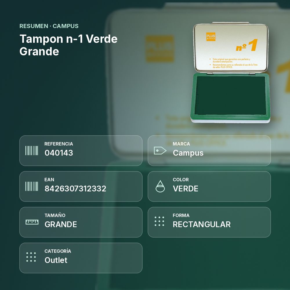 TAMPON N-1 VERDE GRANDE - resumen de atributos