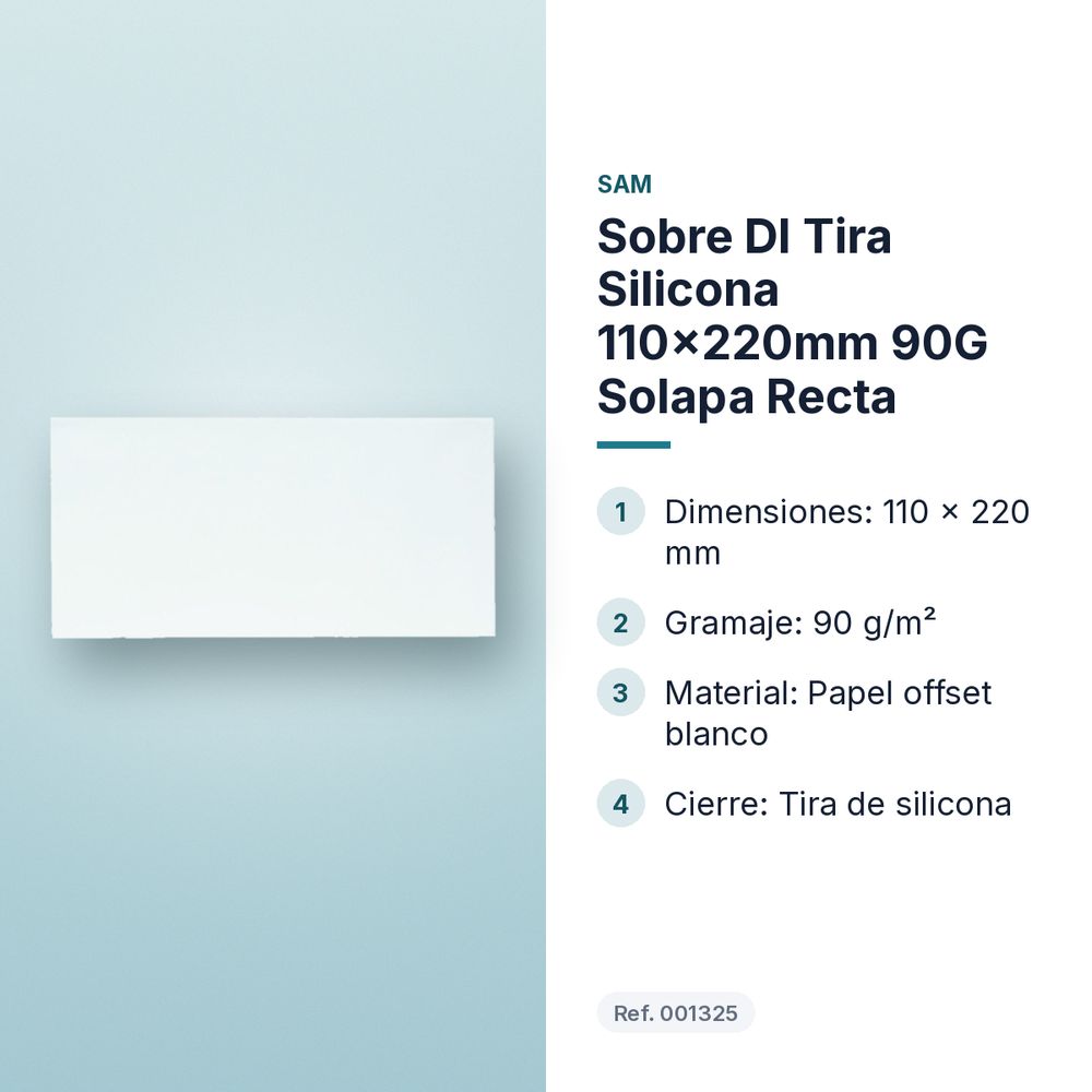 SOBRE DL TIRA SILICONA 110X220MM 90G SOLAPA RECTA - características principales