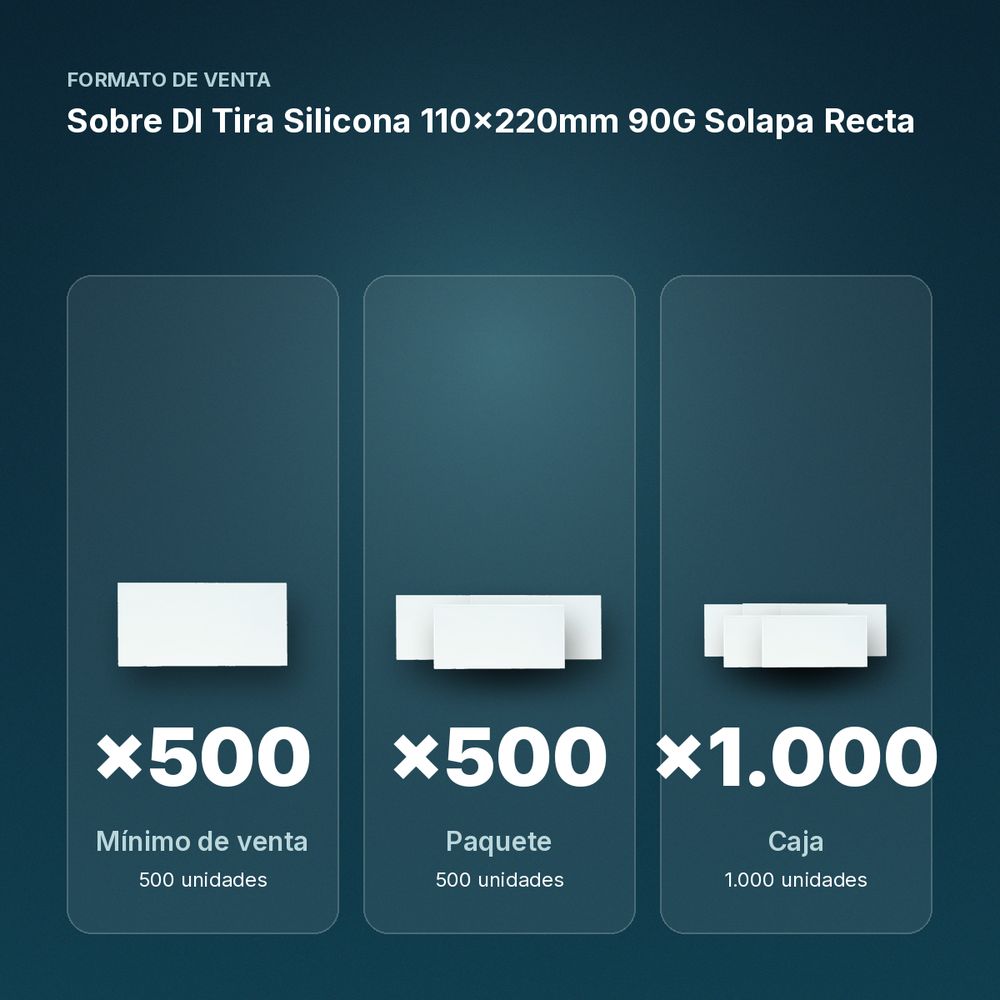 SOBRE DL TIRA SILICONA 110X220MM 90G SOLAPA RECTA - formato de venta: paquete de 500, caja de 1000