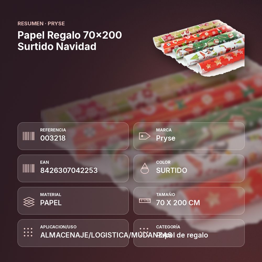 PAPEL REGALO 70X200 SURTIDO NAVIDAD - resumen de atributos
