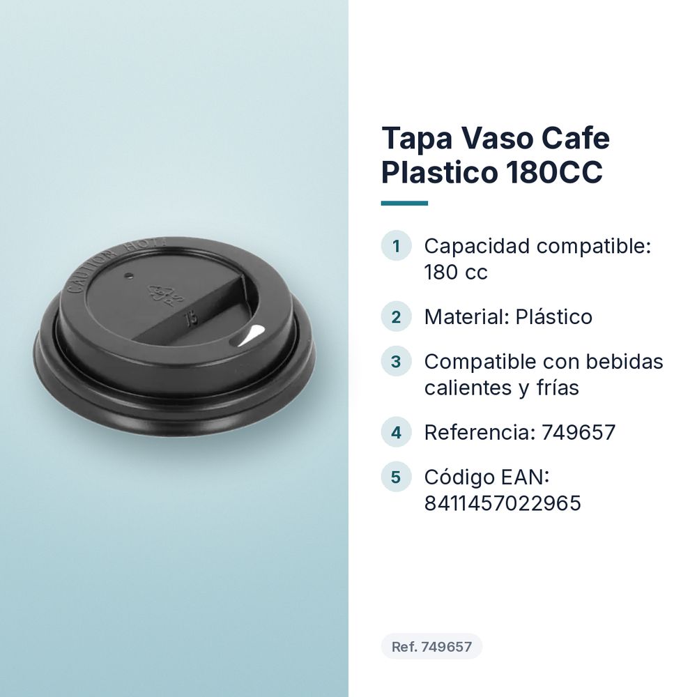 TAPA VASO CAFE PLASTICO 180CC - características principales