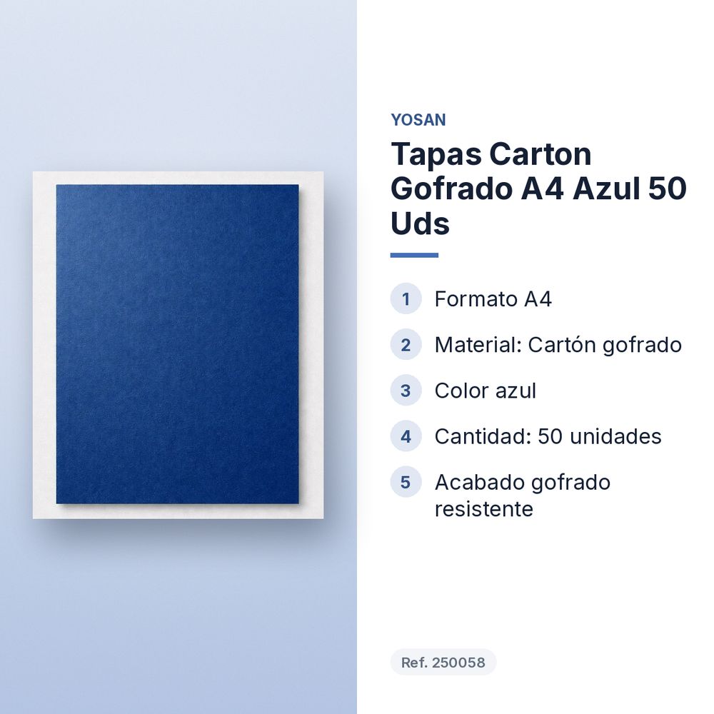 TAPAS CARTON GOFRADO A4 AZUL 50 UDS - características principales