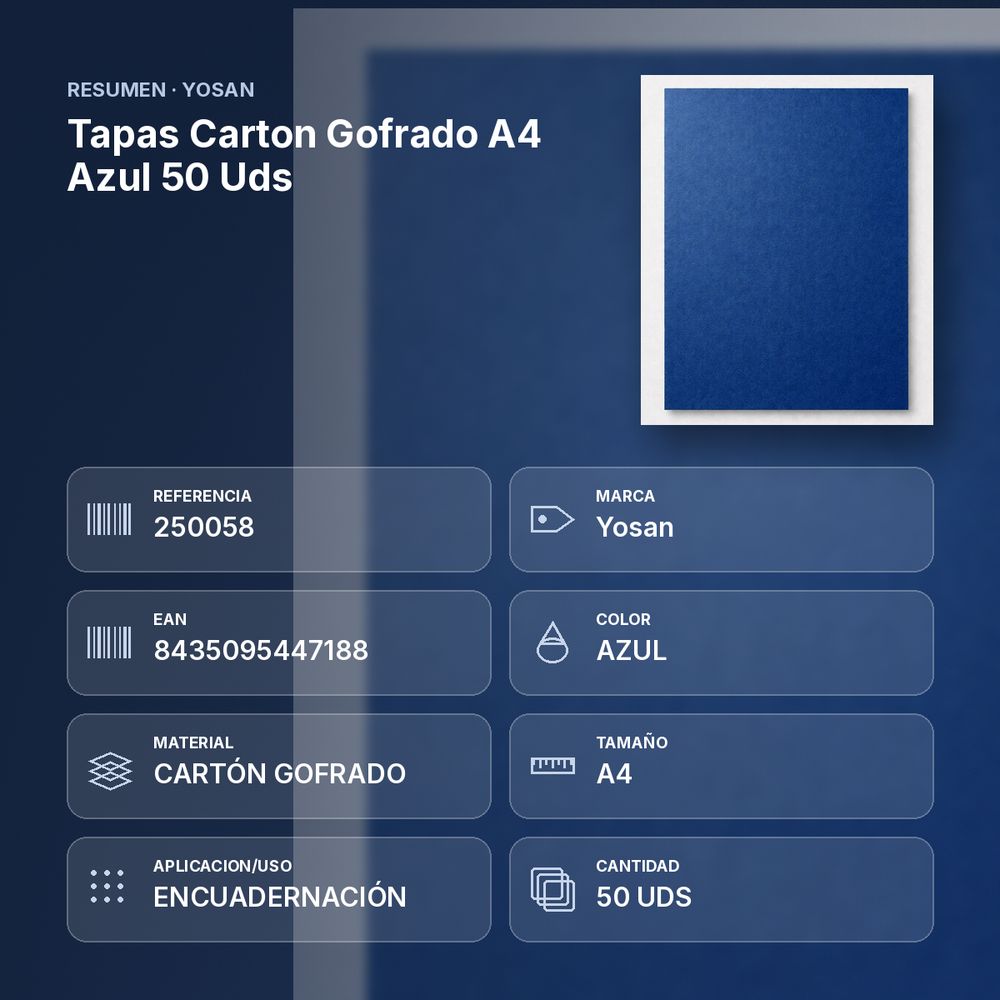 TAPAS CARTON GOFRADO A4 AZUL 50 UDS - resumen de atributos