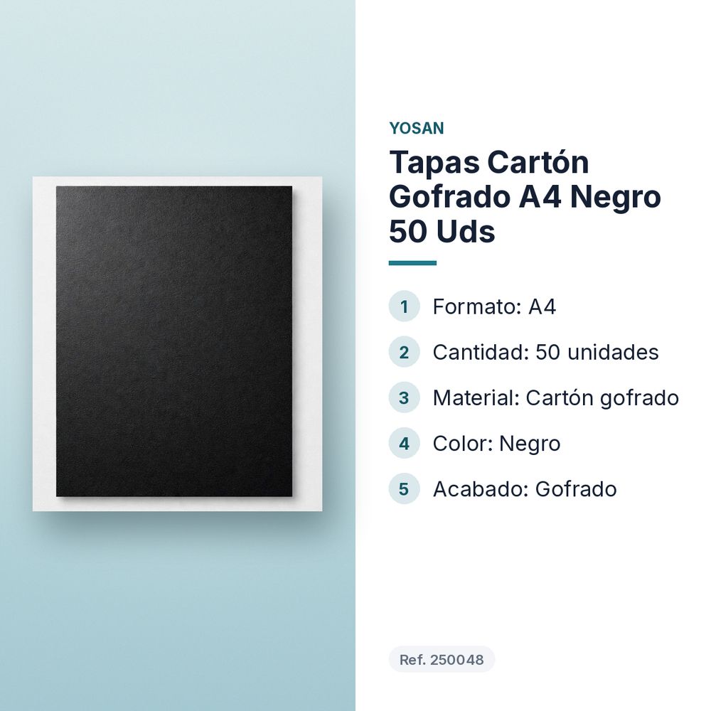 TAPAS CARTÓN GOFRADO A4 NEGRO 50 UDS - características principales