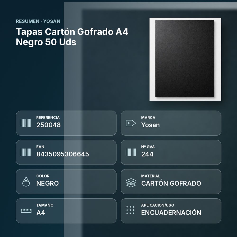 TAPAS CARTÓN GOFRADO A4 NEGRO 50 UDS - resumen de atributos