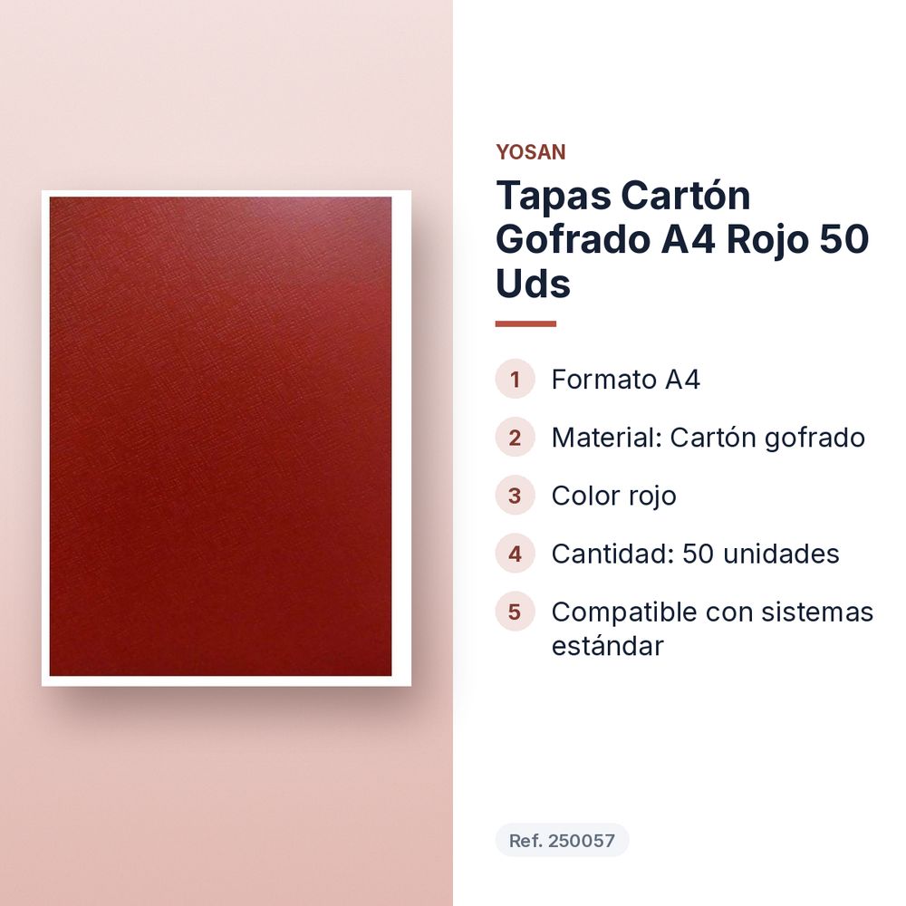 TAPAS CARTÓN GOFRADO A4 ROJO 50 UDS - características principales