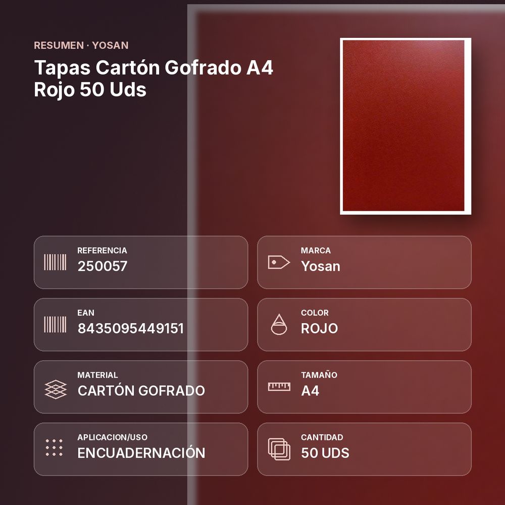 TAPAS CARTÓN GOFRADO A4 ROJO 50 UDS - resumen de atributos