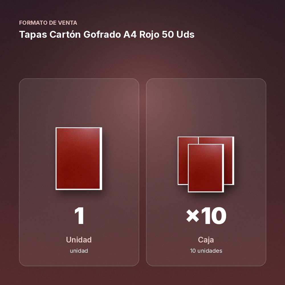 TAPAS CARTÓN GOFRADO A4 ROJO 50 UDS - formato de venta: caja de 10
