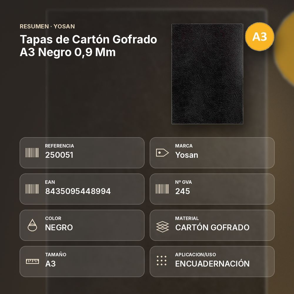 TAPAS DE CARTÓN GOFRADO A3 NEGRO 0,9 MM - resumen de atributos