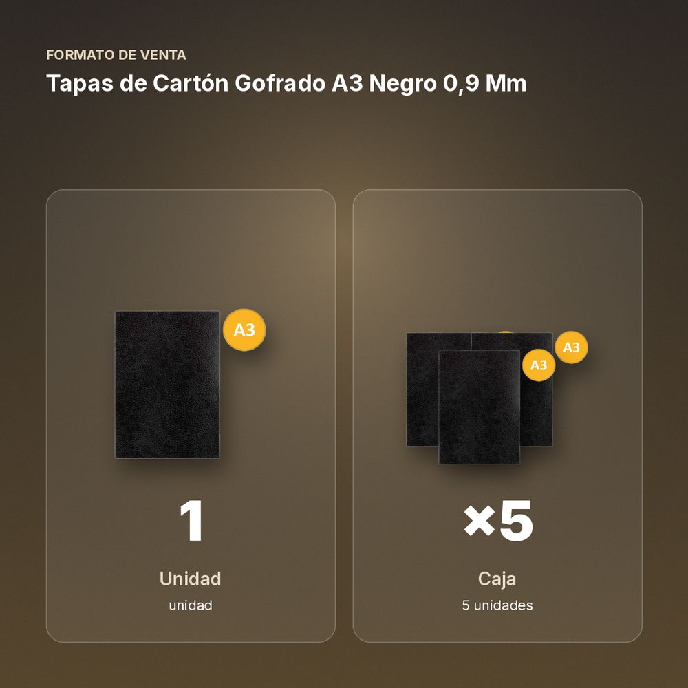 TAPAS DE CARTÓN GOFRADO A3 NEGRO 0,9 MM - formato de venta: caja de 5