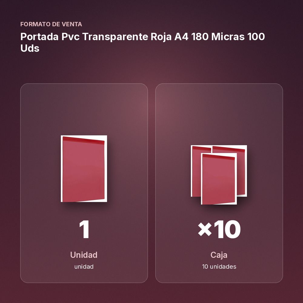 PORTADA PVC TRANSPARENTE ROJA A4 180 MICRAS 100 UDS - formato de venta: caja de 10