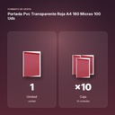 PORTADA PVC TRANSPARENTE ROJA A4 180 MICRAS 100 UDS - formato de venta: caja de 10