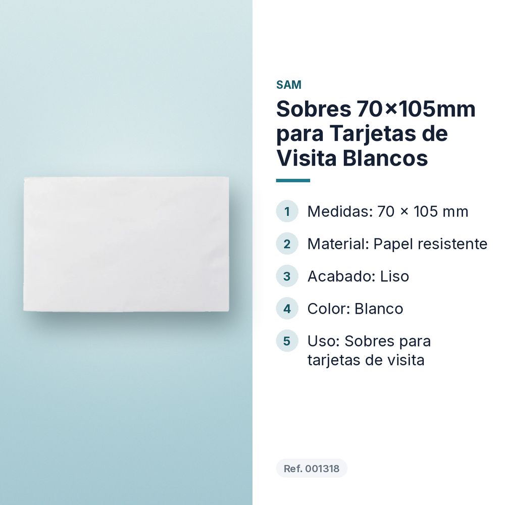 SOBRES 70X105MM PARA TARJETAS DE VISITA BLANCOS - características principales