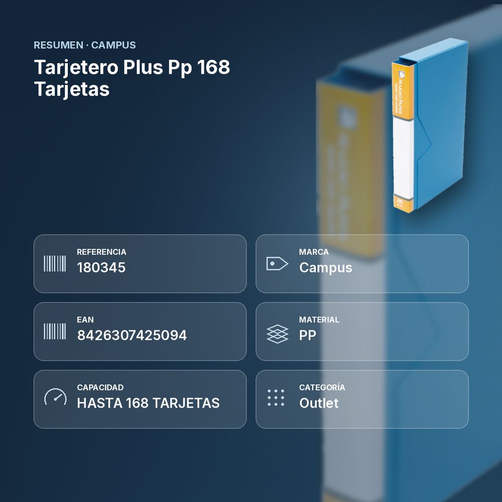 TARJETERO PLUS PP 168 TARJETAS - resumen de atributos