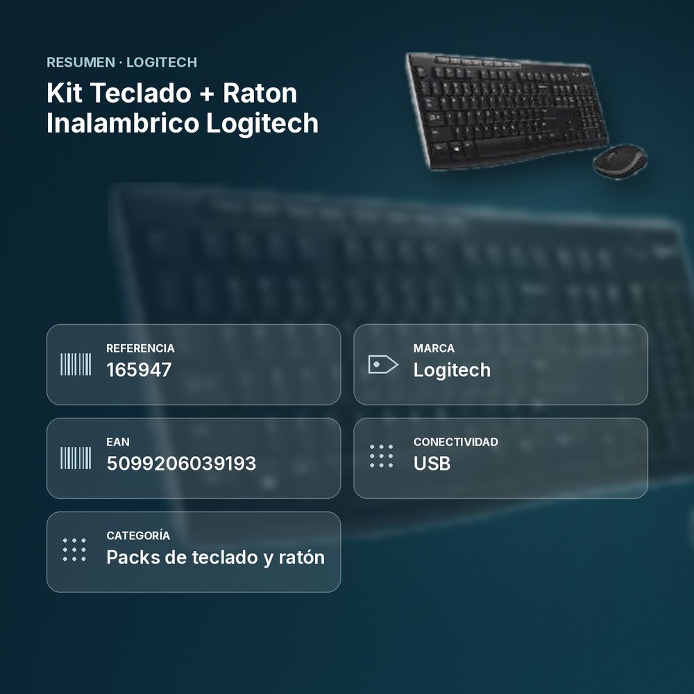 KIT TECLADO + RATON INALAMBRICO LOGITECH - resumen de atributos