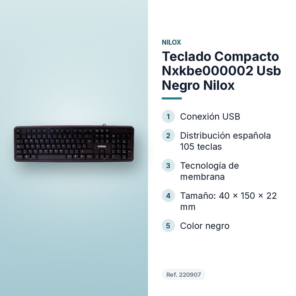 TECLADO COMPACTO NXKBE000002 USB NEGRO NILOX - características principales