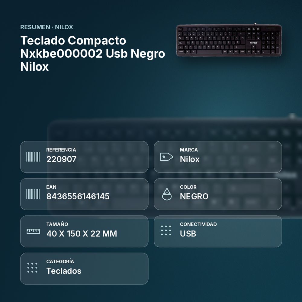 TECLADO COMPACTO NXKBE000002 USB NEGRO NILOX - resumen de atributos