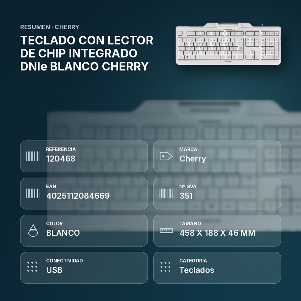 TECLADO CON LECTOR DE CHIP INTEGRADO DNIe BLANCO CHERRY - resumen de atributos