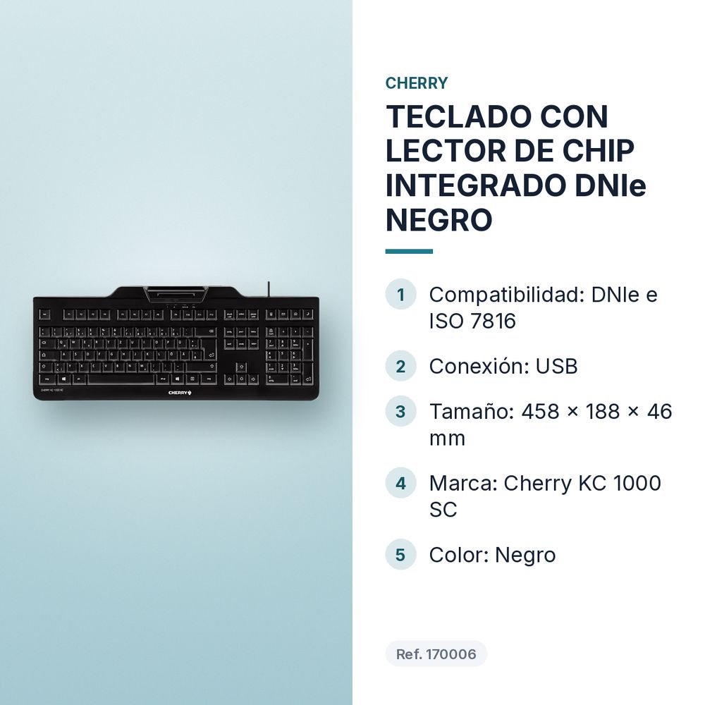 TECLADO CON LECTOR DE CHIP INTEGRADO DNIe NEGRO  - características principales