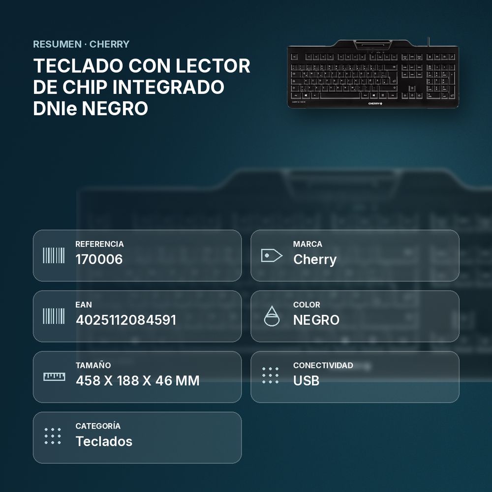 TECLADO CON LECTOR DE CHIP INTEGRADO DNIe NEGRO  - resumen de atributos
