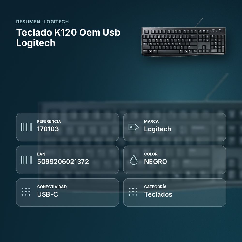 TECLADO K120 OEM USB LOGITECH - resumen de atributos