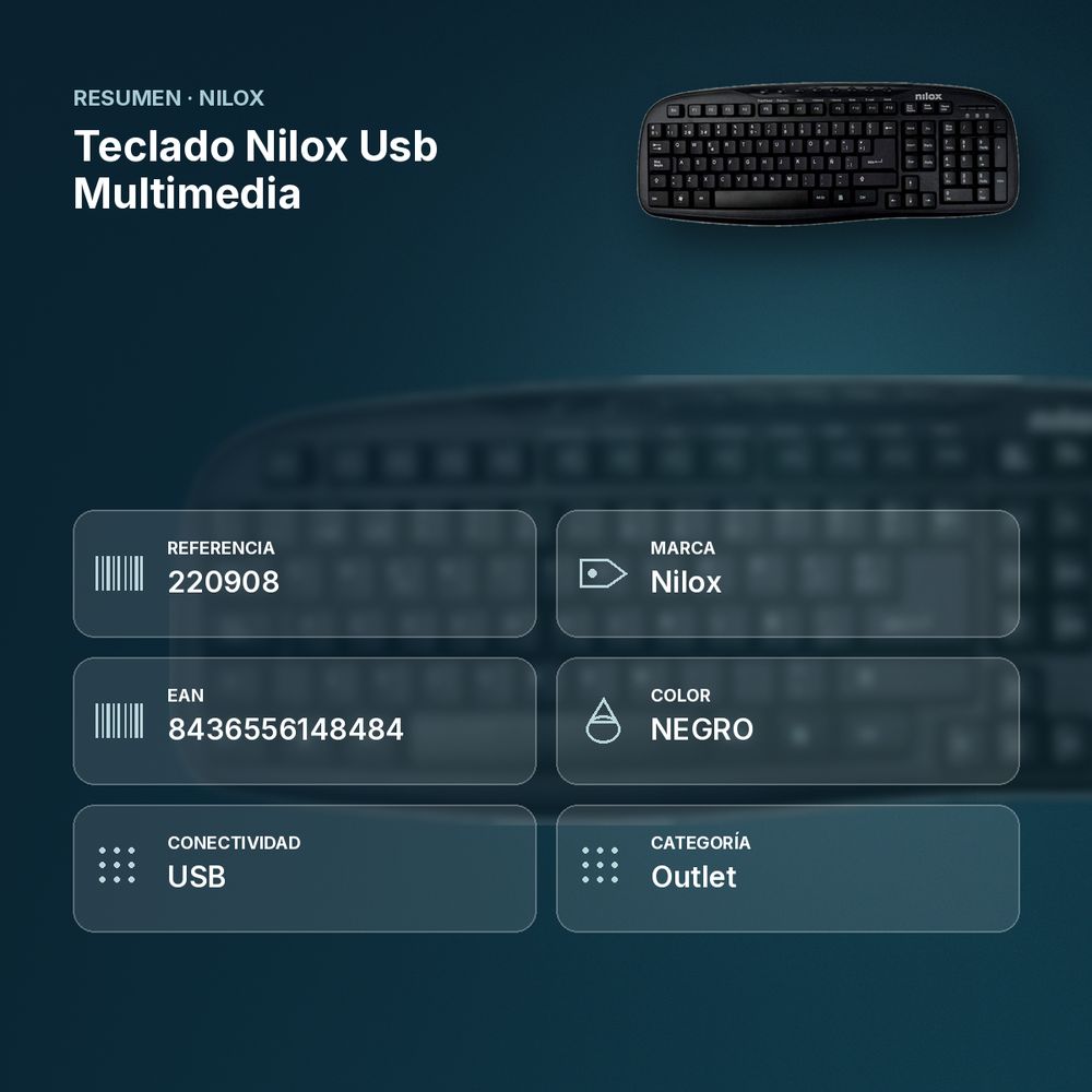 TECLADO NILOX USB MULTIMEDIA - resumen de atributos