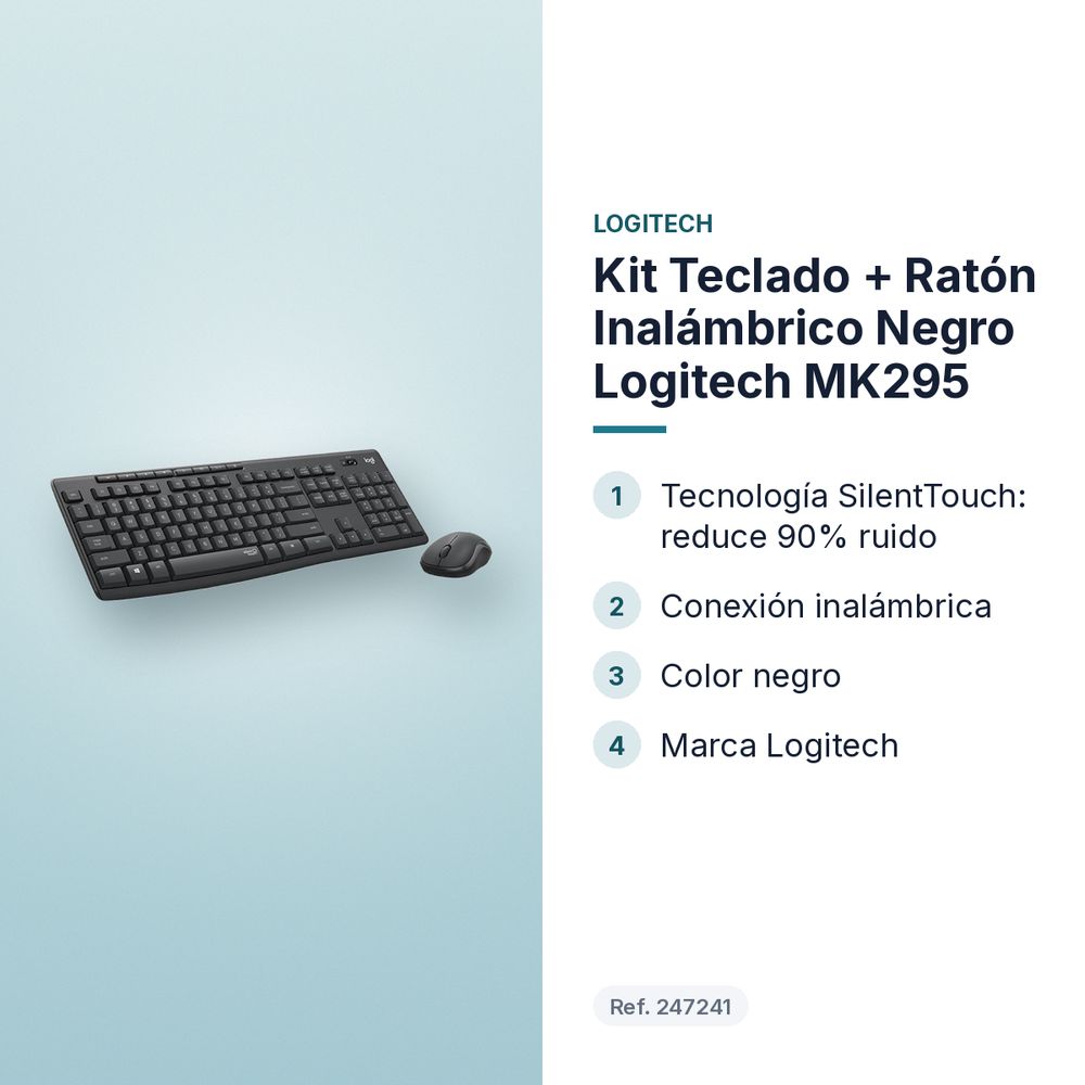 KIT TECLADO + RATÓN INALÁMBRICO NEGRO LOGITECH MK295 - características principales