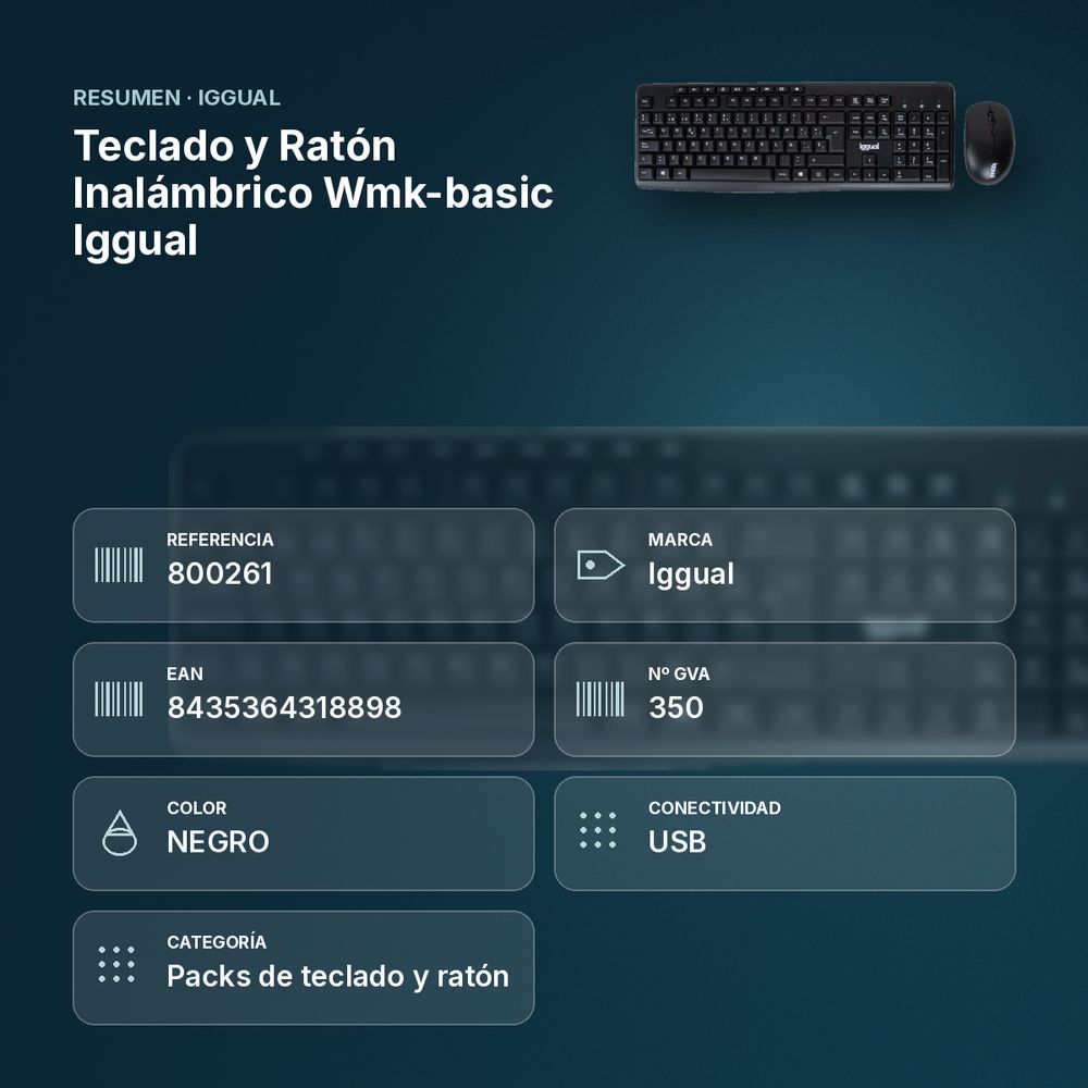 TECLADO Y RATÓN INALÁMBRICO WMK-BASIC IGGUAL - resumen de atributos
