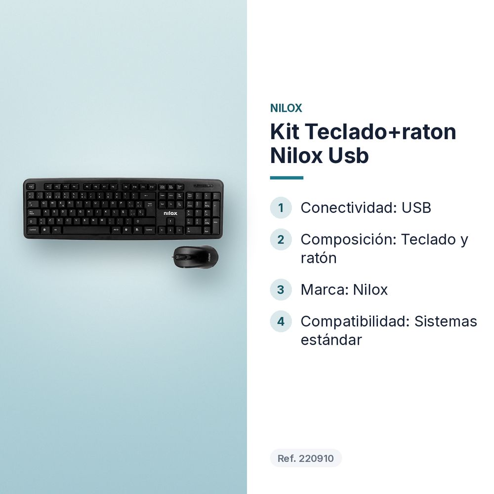 KIT TECLADO+RATON NILOX USB - características principales