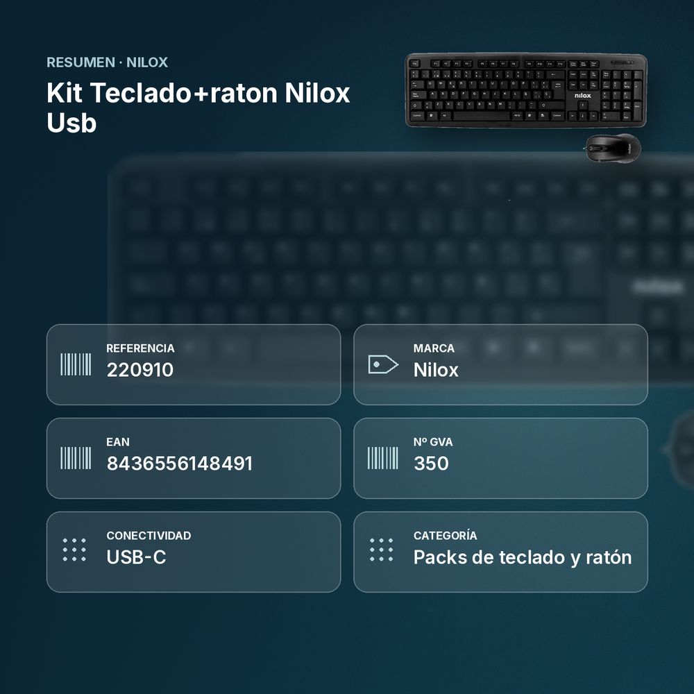 KIT TECLADO+RATON NILOX USB - resumen de atributos