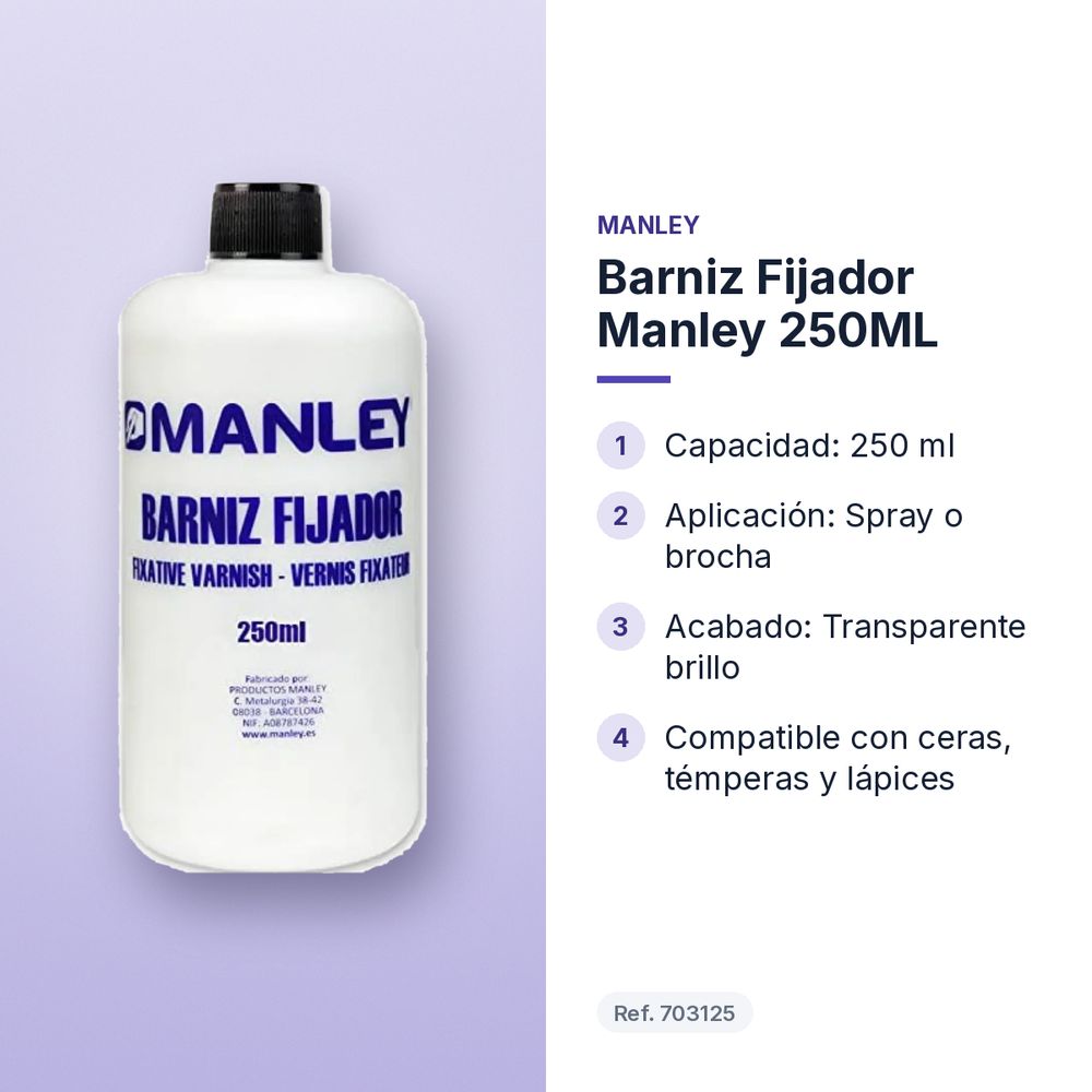 BARNIZ FIJADOR MANLEY 250ML - características principales