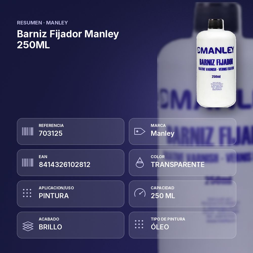 BARNIZ FIJADOR MANLEY 250ML - resumen de atributos