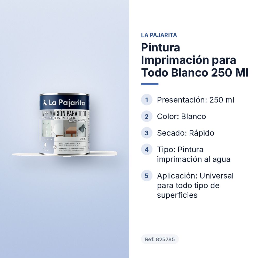 PINTURA IMPRIMACIÓN PARA TODO BLANCO 250 ML - características principales