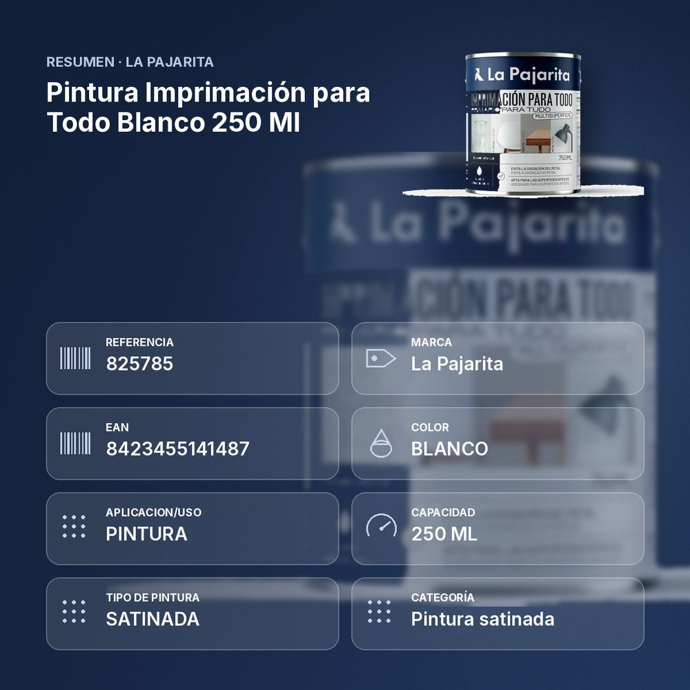 PINTURA IMPRIMACIÓN PARA TODO BLANCO 250 ML - resumen de atributos