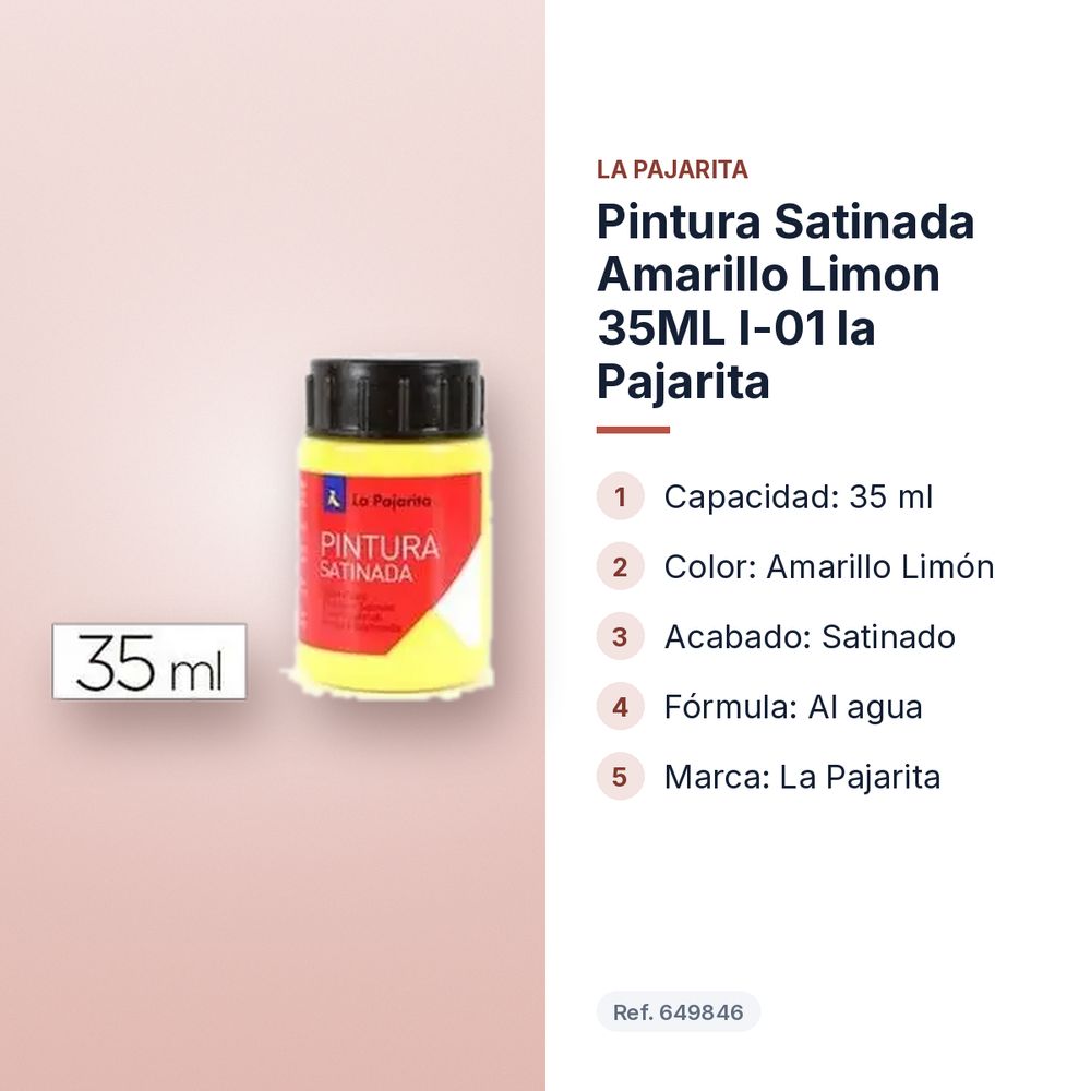PINTURA SATINADA AMARILLO LIMON 35ML L-01 LA PAJARITA - características principales