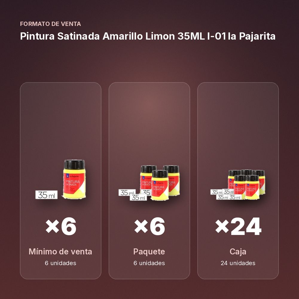 PINTURA SATINADA AMARILLO LIMON 35ML L-01 LA PAJARITA - formato de venta: paquete de 6, caja de 24