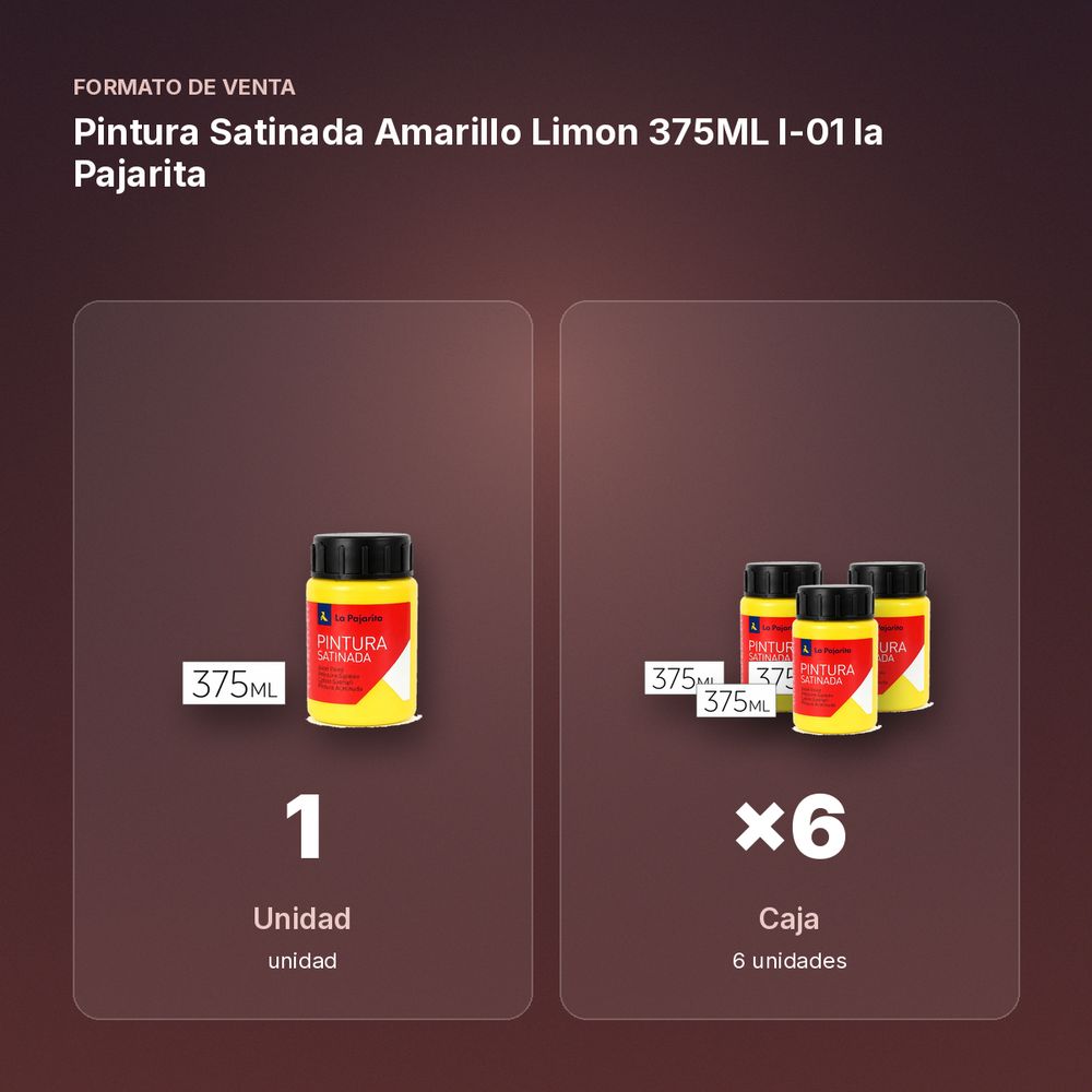 PINTURA SATINADA AMARILLO LIMON 375ML L-01 LA PAJARITA - formato de venta: caja de 6