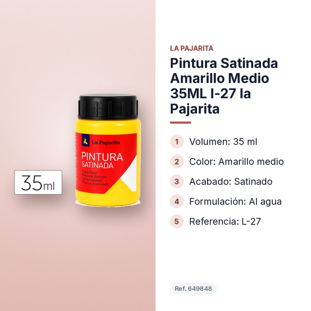 PINTURA SATINADA AMARILLO MEDIO 35ML L-27 LA PAJARITA - características principales