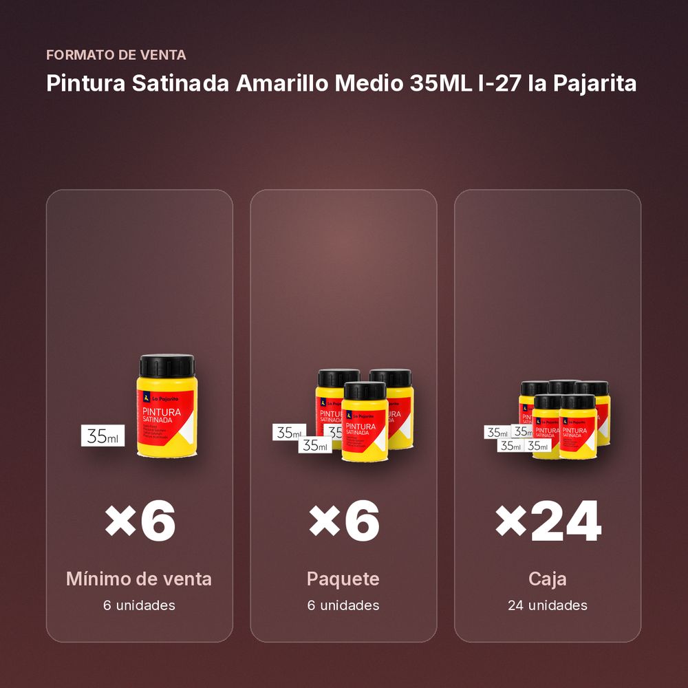 PINTURA SATINADA AMARILLO MEDIO 35ML L-27 LA PAJARITA - formato de venta: paquete de 6, caja de 24