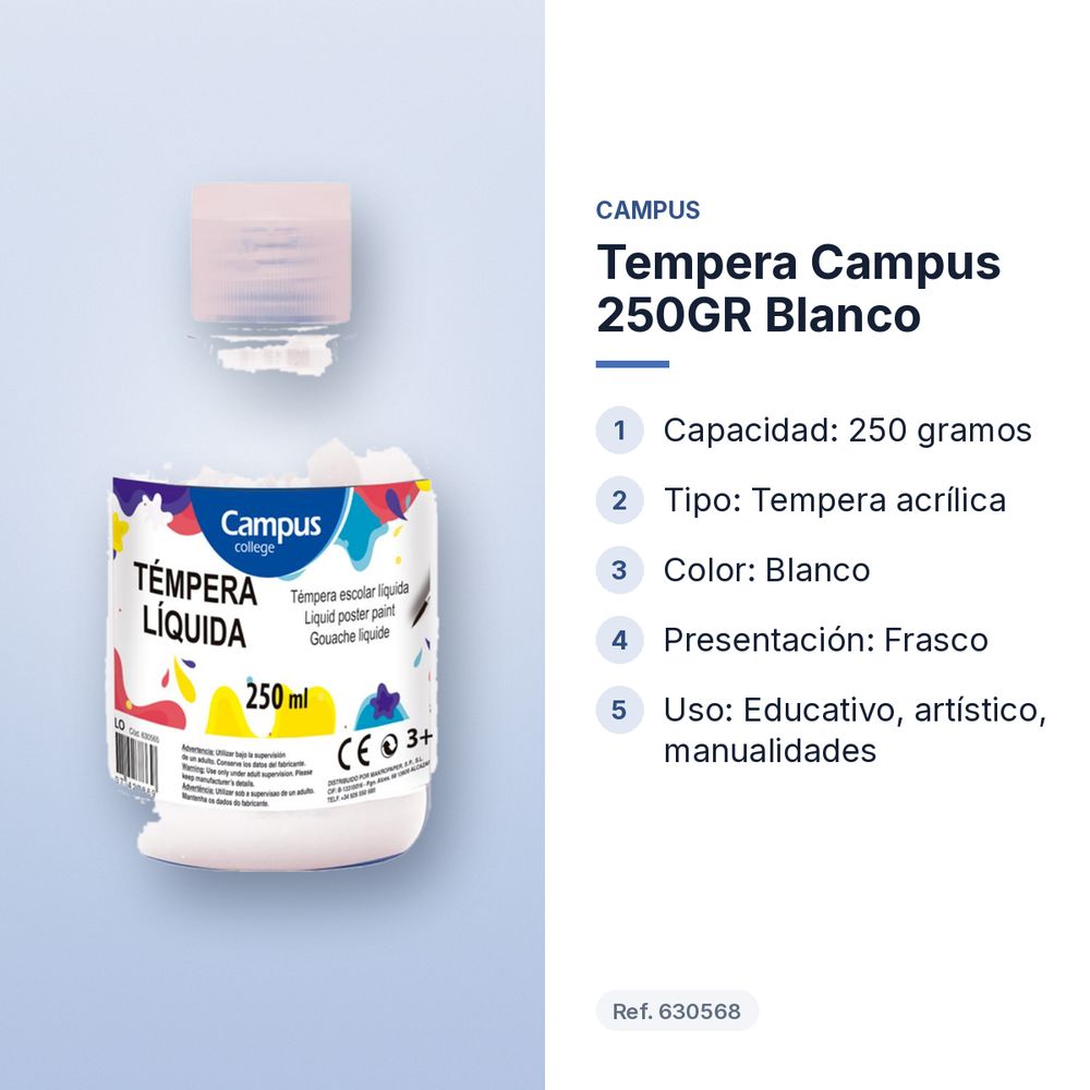 TEMPERA CAMPUS 250GR BLANCO - características principales