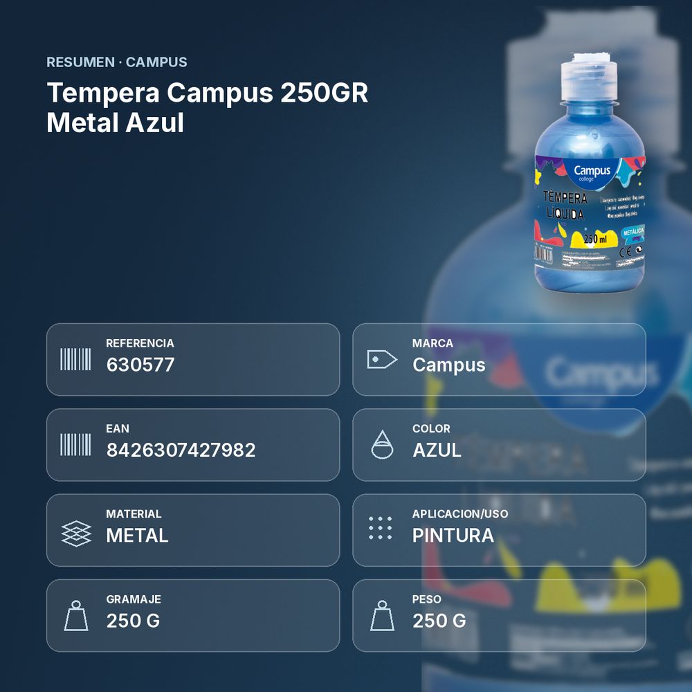 TEMPERA CAMPUS 250GR METAL AZUL - resumen de atributos