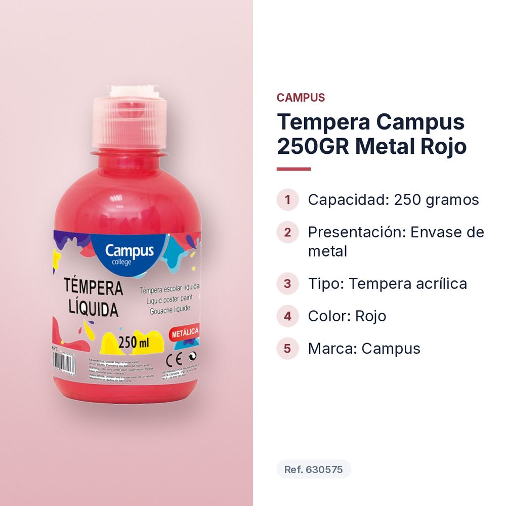 TEMPERA CAMPUS 250GR METAL ROJO - características principales