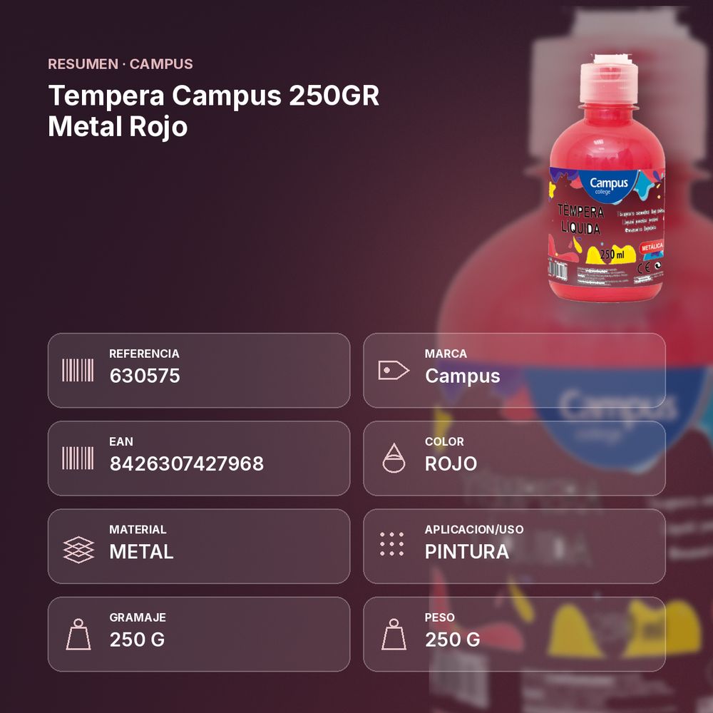 TEMPERA CAMPUS 250GR METAL ROJO - resumen de atributos