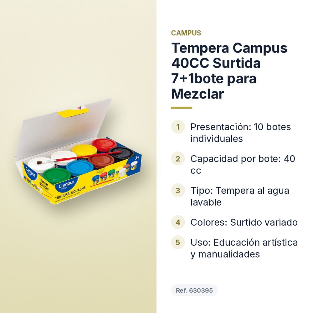 TEMPERA CAMPUS 40CC SURTIDA 7+1BOTE PARA MEZCLAR - características principales